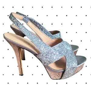 Nine West silver glitter slingback high heels